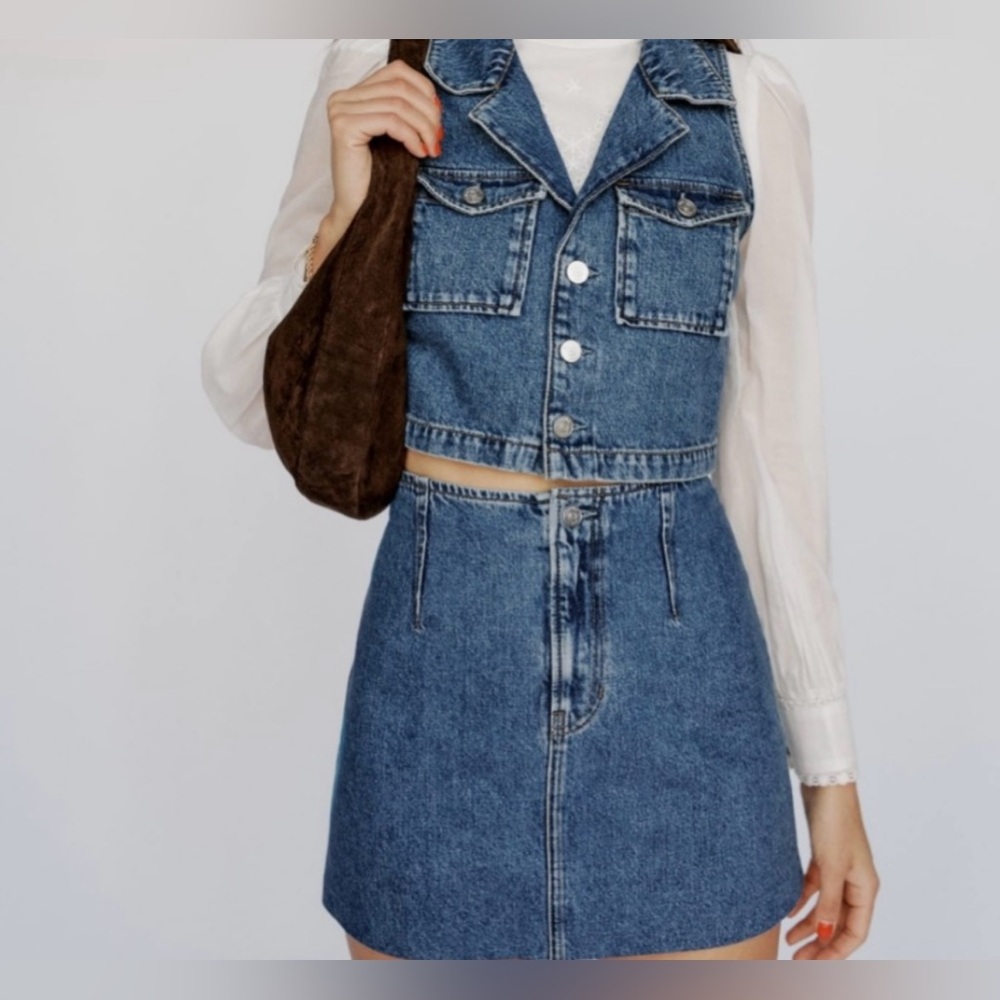 Reformation denim Skirt and Vest Set